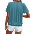 thumbnail image 3 of Camisetas Casuales de Verano para Mujer, Camisetas de Corta con Cuello en V, Azul Pavo Real, Talla XL, 3 of 7