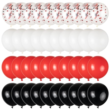 45pcs 12 Inch Red Black White Balloons Kit, Black Red White Confetti Party Balloons with Ribbons for Birthday, Wedding, Baby Shower, Retirement, Graduation Decorations