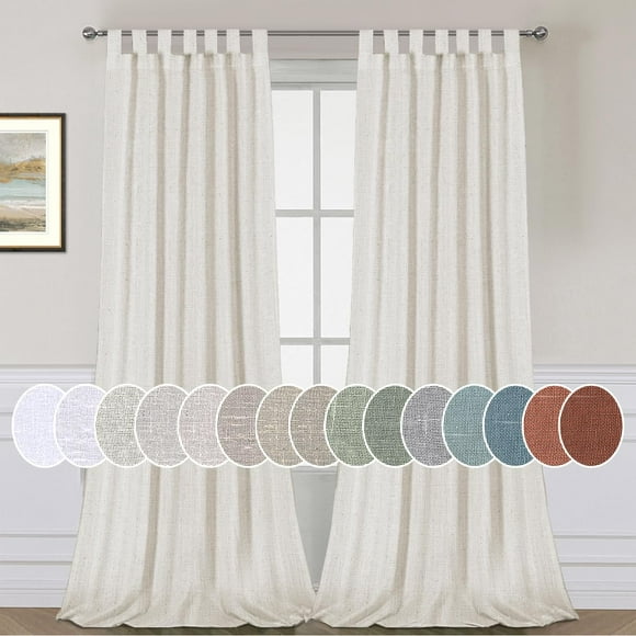 Cortinas H.VERSAILTEX de lino natural con lengüeta en la parte superior, 213 cm de longitud, 2 paneles