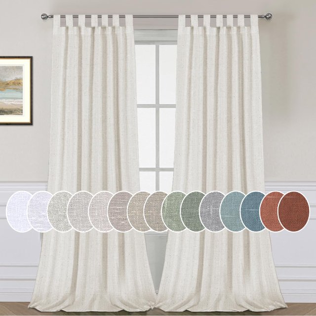 Cortinas H.VERSAILTEX de lino natural con lengüeta en la parte superior, 213 cm de longitud, 2 paneles