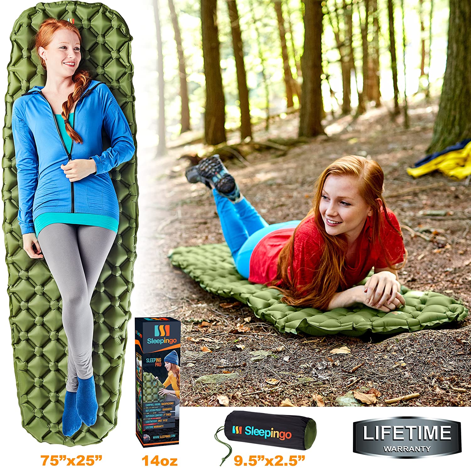 Sleepingo Camping Sleeping Pad - Mat, (Large), Ultralight 14.5 OZ, Best Sleeping Pads for Backpacking, Hiking Air Mattress - Lightweight, Inflatable & Compact, Camp Sleep Pad - image 3 of 7