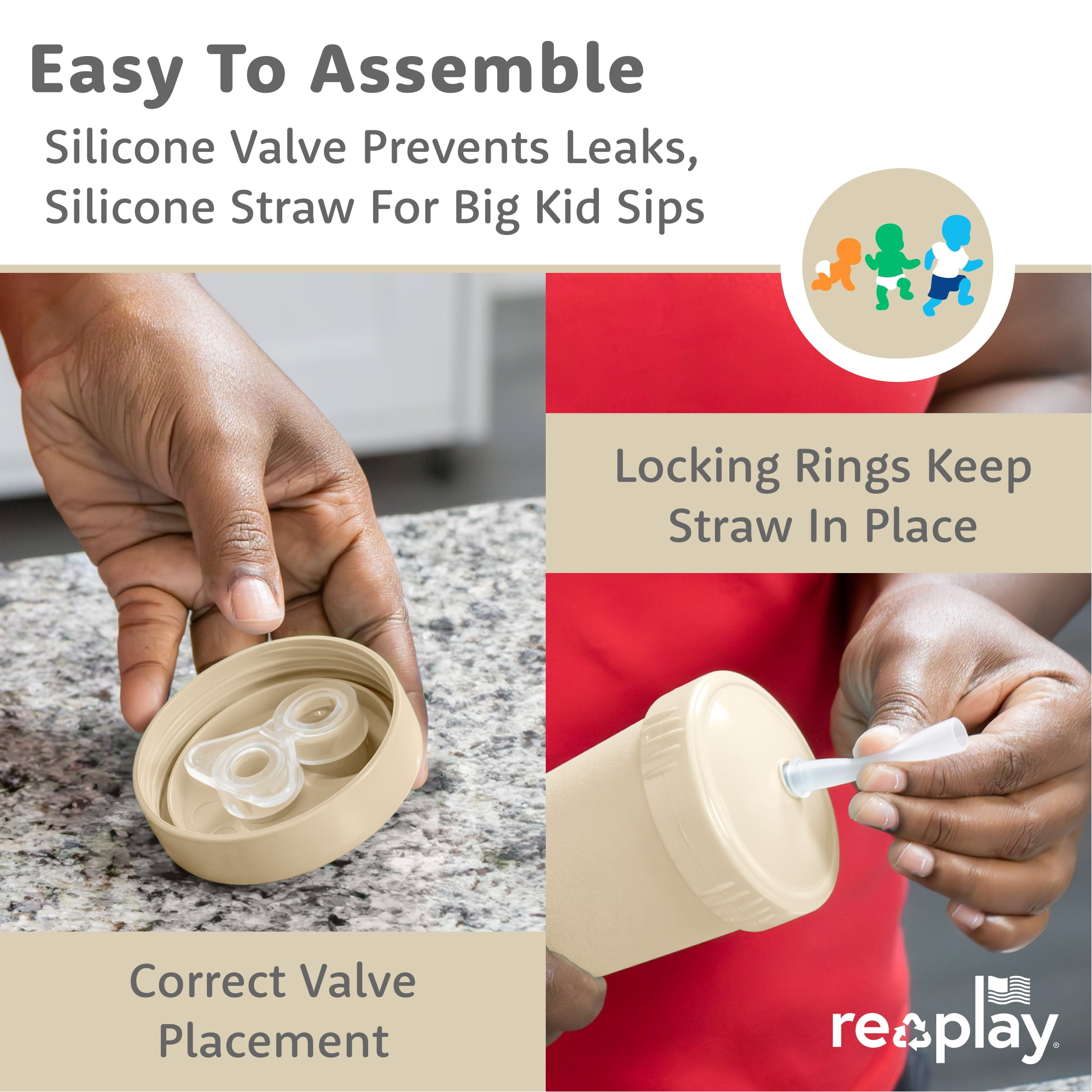 Re-Play Sippy to Straw Kids Cups - 10 oz. Set of 2 - USA Made Recycled BPA-Free Plastic Lid Choice - Grows with Your Child - Desert, Sand