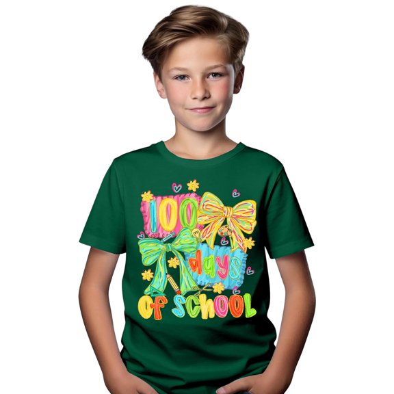 XXWXYD 100 Days of School Shirt Kids Toddler Boys Girls 100th Day of School Costume T-Shirt Short Sleeve Tops Graphic Tee Kids Toddler Girls Summer T-Shirt 2-13 Years