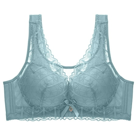 Riecok Daily Bra Spaghetti Straps Basic Bralette Full Coverage Soft Bras Lingerie Lace Bras for Women Plus Size Lace Bras for Women Plus Size Bra Solid Lace V Neck 2XL Green