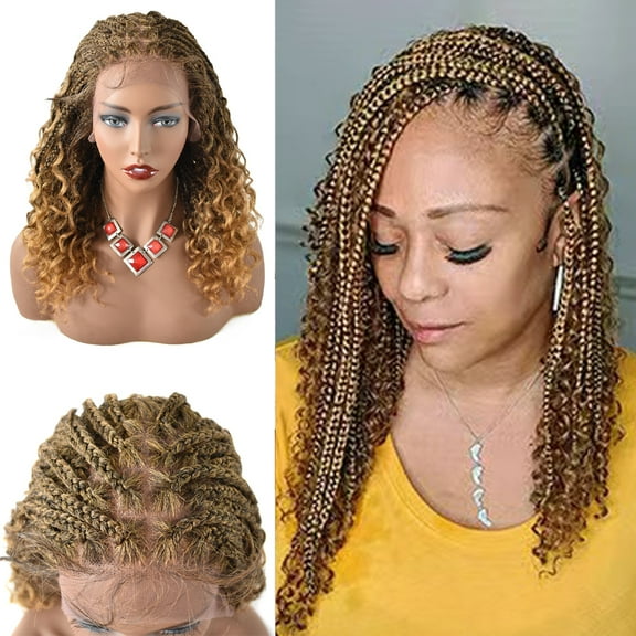 Lyricalhair Box Braided Wig for Black Women 18" Hand Braids Lace Front with Baby Hair Wigs Micro Twist Cornrow Braid Synthetic Hairpiece