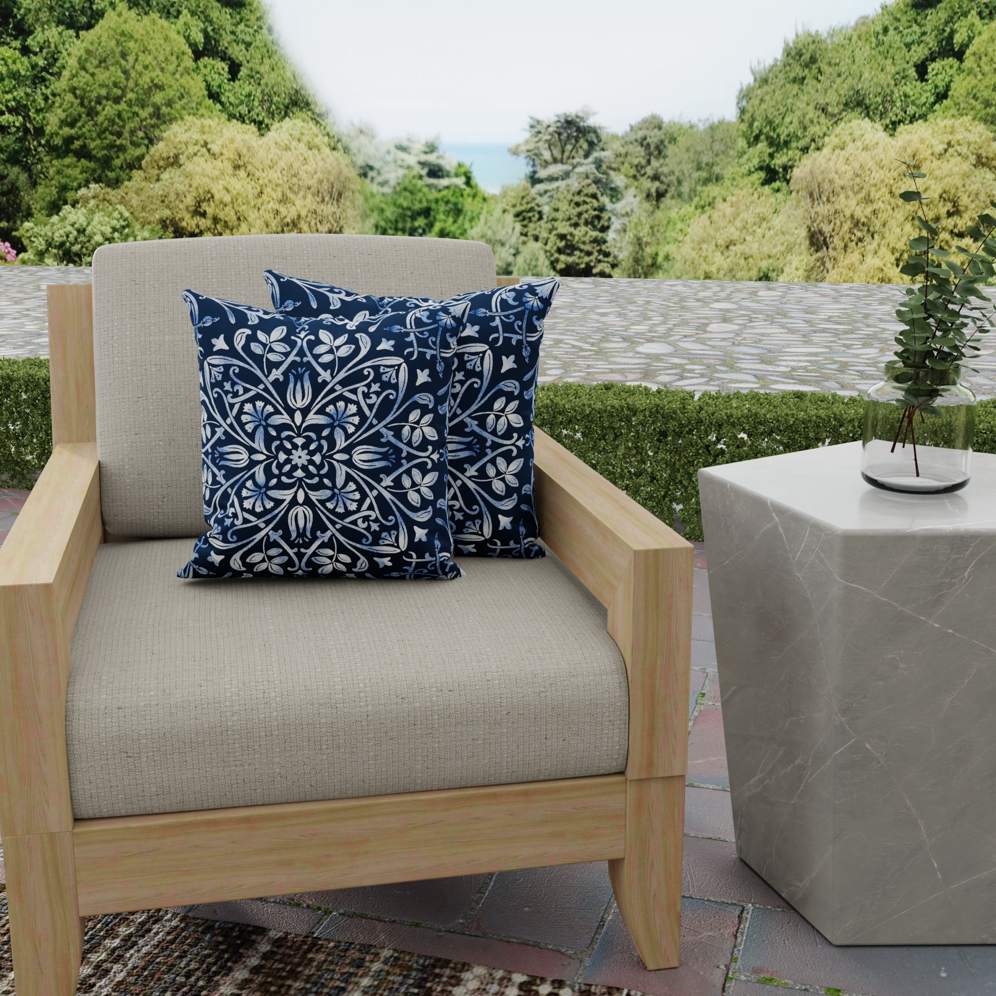 Jordan Manufacturing 18" x 18" Dresden Midnight Navy Damask Square Outdoor Throw Pillow (2 Pack)