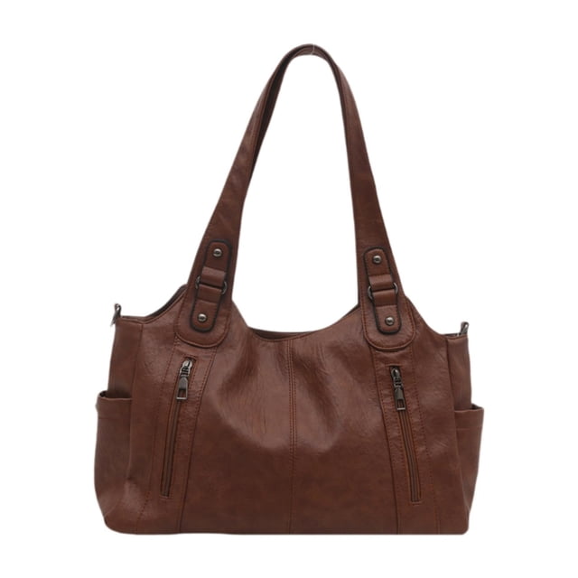 Bolso de hombro para mujer, con cierre de cremallera, para el trabajo, moderno, tipo tote, tipo hobo Marrón