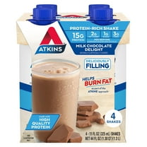 Atkins Chocolate Flavored High Protein Shake, Low Sugar and Low Carb, Keto-Friendly Protein Shake, 4 Ct