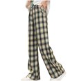 thumbnail image 2 of hengsof Girls' Ice Silk Plaid Straight Leg Pants, Thin Breathable Casual Wide Leg Pants Suitable for Summer, Sizes 5-16 Years Old, 2 of 3
