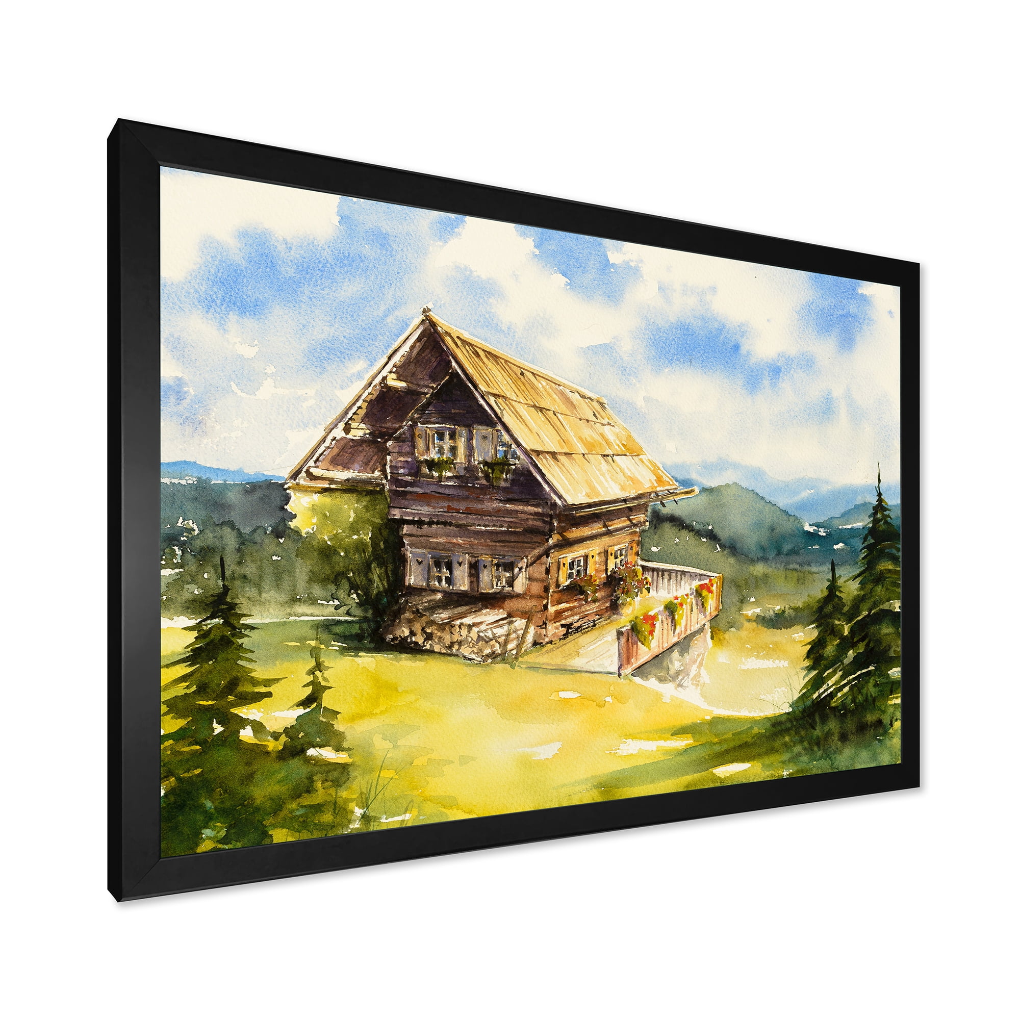 Designart 'Old Cottage At Summer With Peaceful Landscape' Traditional Framed Art Print