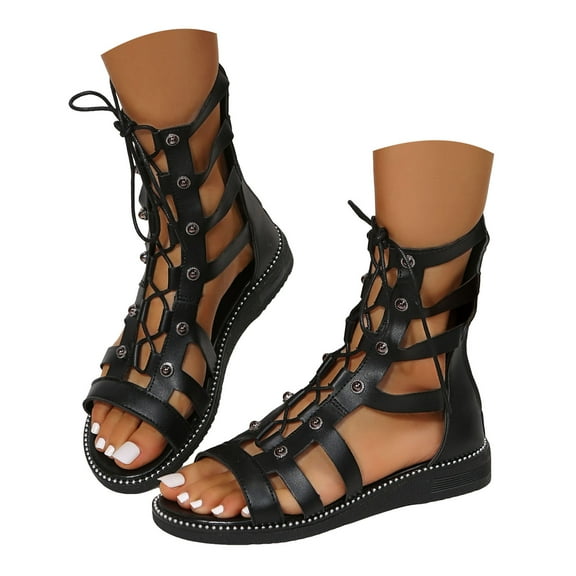 Dakaela Slip on Flat Gladiator Sandals for Women Ankle Strap Open Toe Strappy Dressy Summer Shoes
