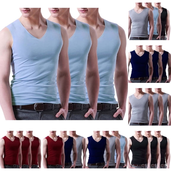 Blekii Men's V-Neck Casual Sleeveless Tank Top 3-Pack - Lightweight Breathable Cotton, Comfortable Daily Wear - Perfect for Undershirt Layering, Summer Casual, Home Relaxation,