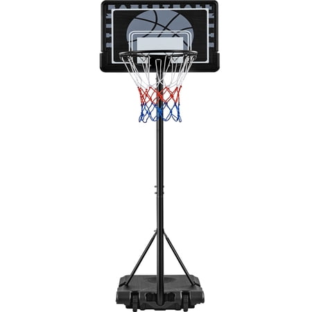 Topeakmart 7'-8' Height Portable Basketball Hoop with 30? Width HDPE Backboard and Wheels for Kids Indoors/Outdoors  Black