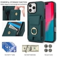thumbnail image 6 of For IPhone 14 Pro Max Phone Case Wallet With Elastic Concealed Buckle Flip Card Holder,PU Leather Metal Ring Buckle Holder Kickstand  Women Men Magnetic Cover,Green,For iPhone 14 Pro Max, 6 of 8