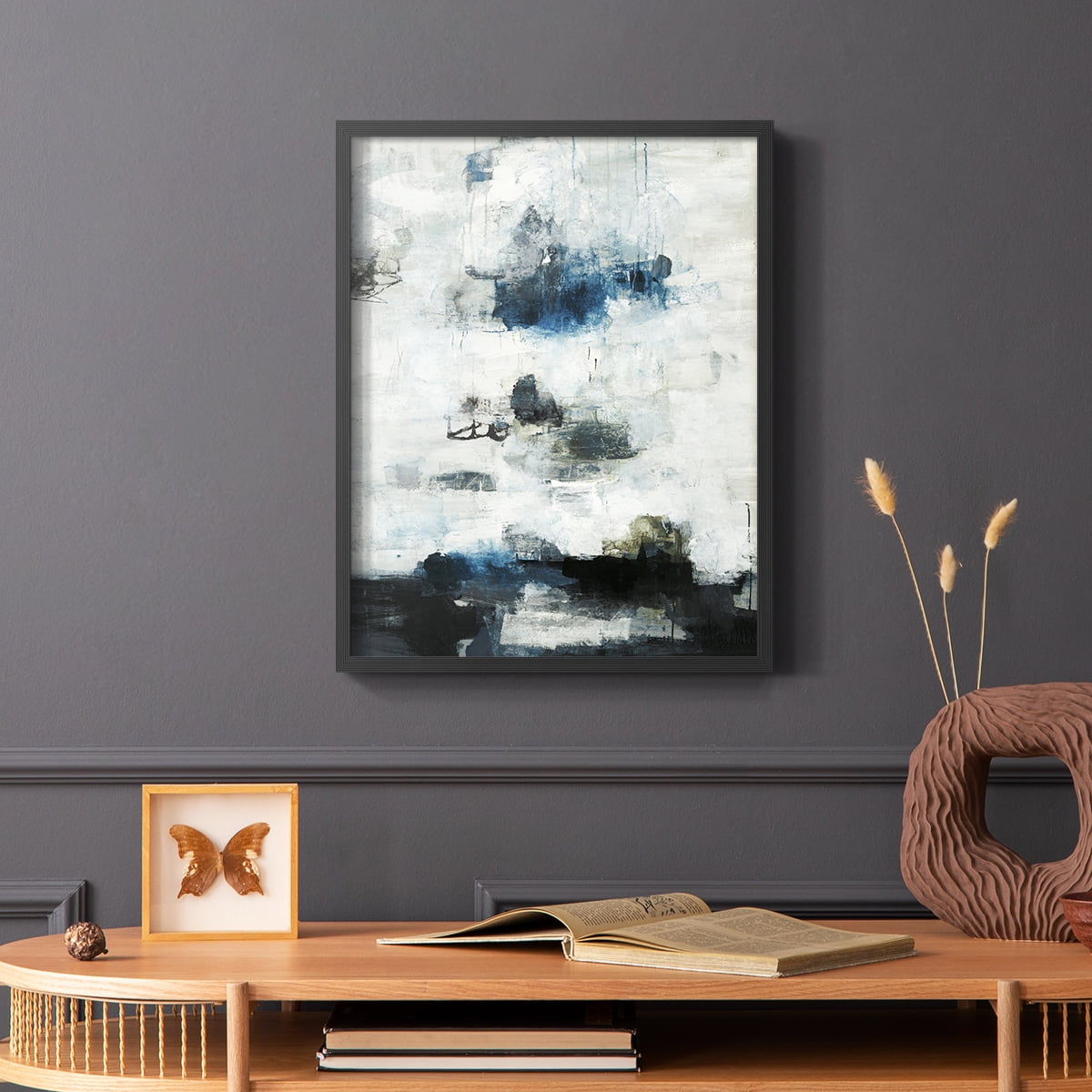 Black & Blue Framed Print in Black Solid Wood Framed Print No Nail Hanging