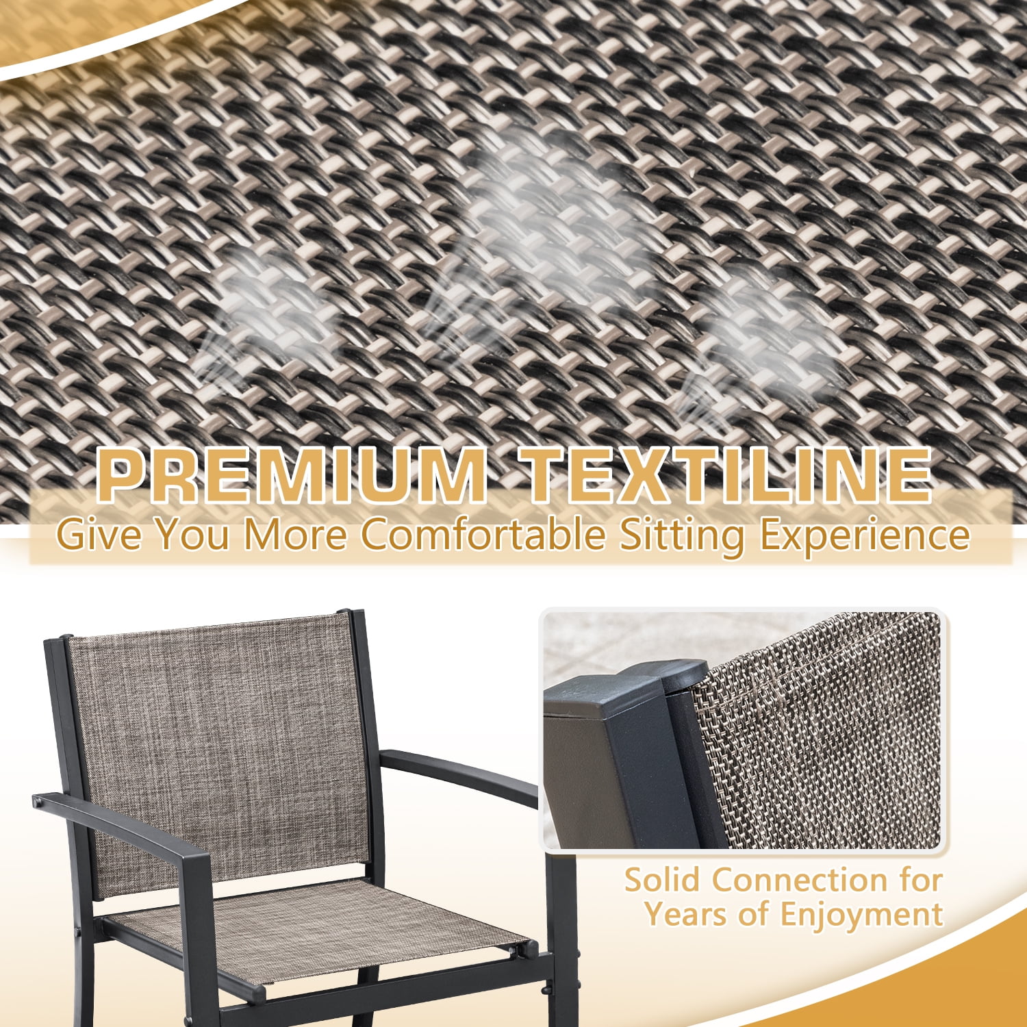 Vineego 4 Pieces Patio Furniture Outdoor furniture Outdoor Patio Furniture Set Textilene Bistro Set Modern Conversation Set Black Bistro Set with Loveseat Tea Table, Brown