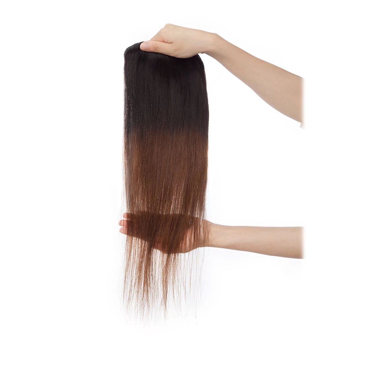 MY-LADY Ombre Clip in 100% Remy Human Hair Extensions 8Pcs Full Head Weft Highligh Hairpiece Long Straight #1BT4 Black Brown to Medium Brown 16inch