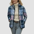 thumbnail image 6 of felwors Women's Middle-Aged and Senior Plaid Print Cotton Coat, Stand Collar Lightweight Fall Winter Outerwear Loungewear Blue, L, 6 of 8