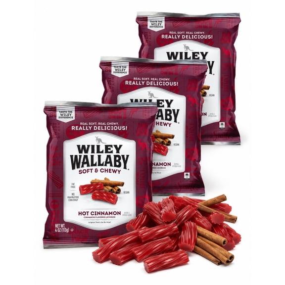 Hot Cinnamon Licorice Twists Soft & Chewy Fat Free Vegan 3 Pack 4 oz