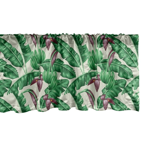 Ambesonne Jungle Leaves Window Valance, Banana Leaves Foliage, 54" X 12", Coconut and Multicolor