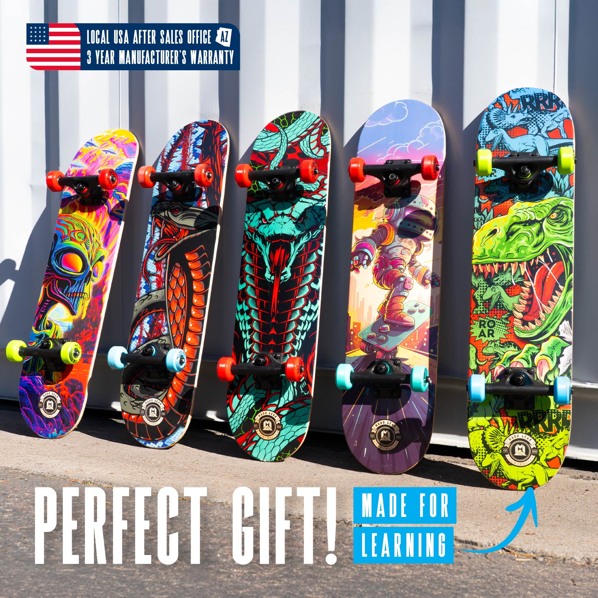 Madd Gear 31 x 7 Inch Double Kicktail Beginner Complete Skateboard with Maple Deck