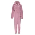 thumbnail image 4 of Women's Solid Color Hooded Jumpsuit Pajamas with Zipper - Long Sleeve Autumn Winter Home Wear Loungewear in Multiple Sizes, 4 of 8