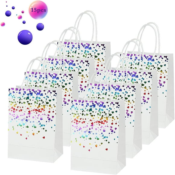 15Pcs Kraft Bag, Paper Gift Bag, Kraft Paper Bag with Handle Recyclable Gift Pouches for Christmas Wedding Birthday Party (Color)