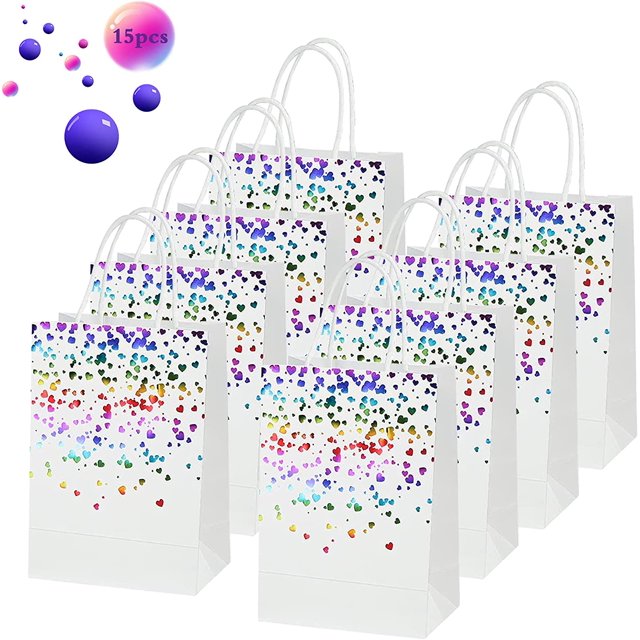 15 bolsas de papel kraft, bolsa de regalo de papel, bolsa de papel kraft con asa, bolsas de regalo reciclables para Navidad, boda, fiesta de cumpleaños (color) JM JM