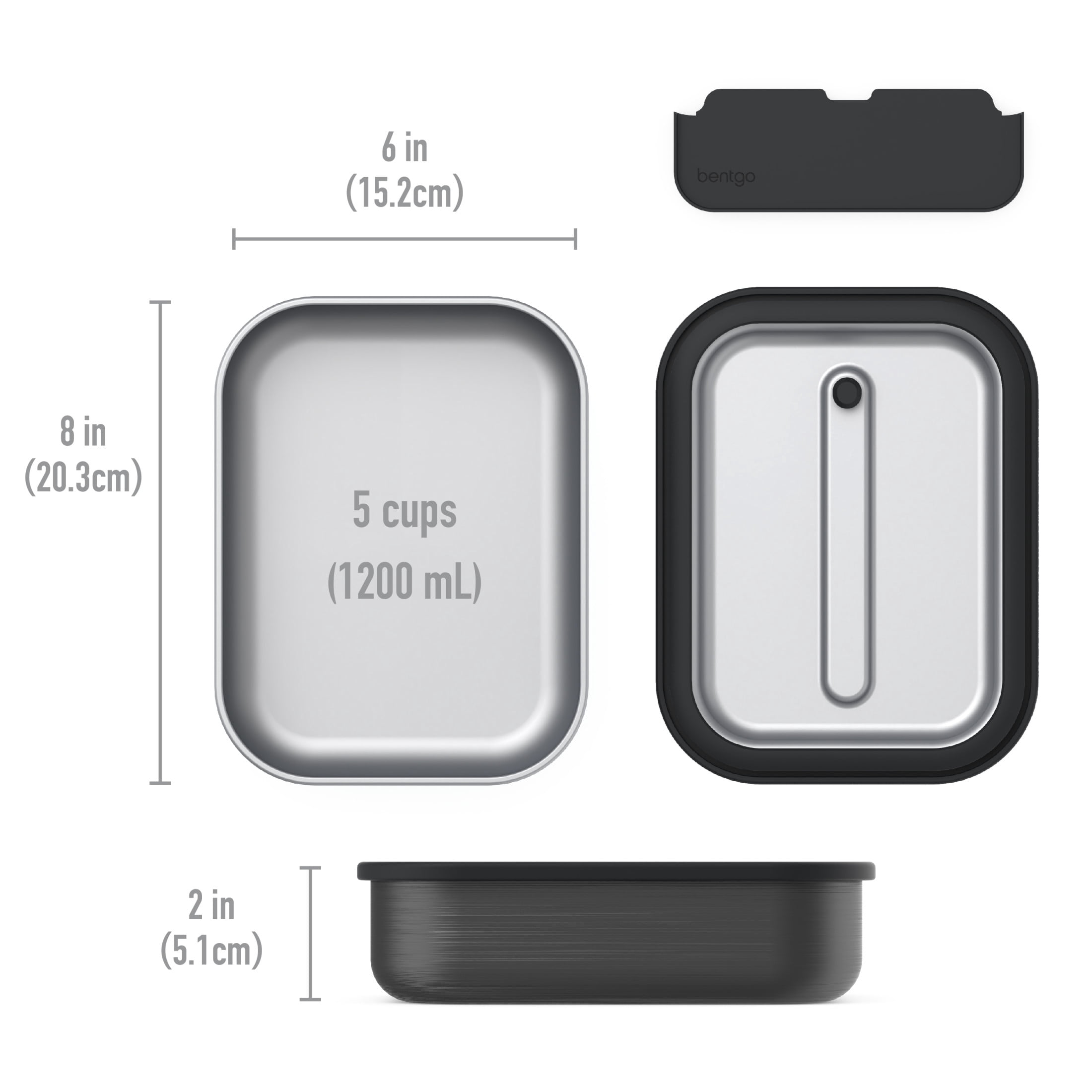 Bentgo MicroSteel Leak-Proof Lunch Box - Microwave-Safe, Oven-Safe, Bento-Style Container with Removable Divider, Airtight Lid, Sustainable Design, Odor & Stain Resistant (Carbon Black)