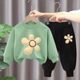 thumbnail image 2 of TOWED22 Toddler Clothes For Girls Baby Flower Fall Winter Outfits Cute Graphic Print Sweatshirt Pullover Cute Pants Set,Green,2-3 Y, 2 of 5