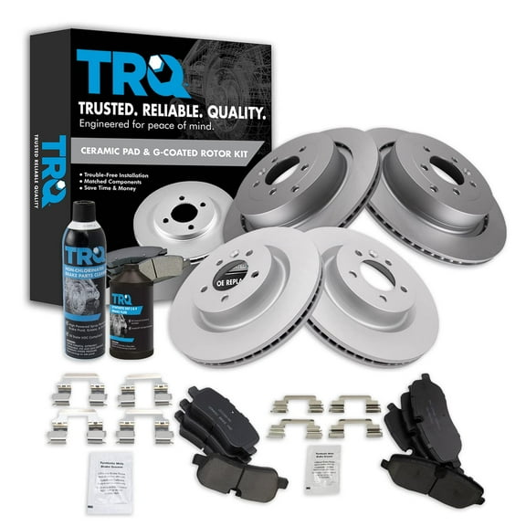 TRQ Front Rear Ceramic Brake Pad & Coated Rotor Kit w/Chemicals for Land Rover BKA23101