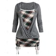 thumbnail image 2 of Camiseta Acanalada Talla Extra a Cuadros Rosegal Mangas largas de talla grande, 2 of 5