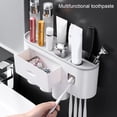 thumbnail image 3 of Soporte para cepillo de dientes Dispensador de pasta de dientes automático montado en la pared Juego de exprimidor Tazas Organizador de cosméticos Cajón, Rosa kenally LF0143-03B, 3 of 6
