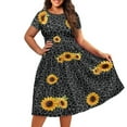 thumbnail image 3 of SCRAWLGOD Sunflowers Leopard Print Dresses for Women with Short Sleeves Midi Dresses Breathable One-Piece Dress for Women Summer Wide Neck for Holidays Size M, 3 of 7