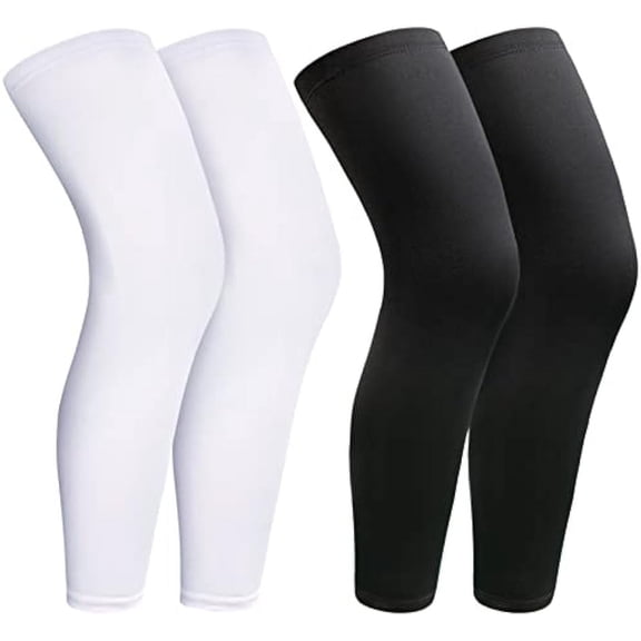 2 Pairs Leg Compression Sleeves for Men & Women - White & Black, Anti-Slip UV Protection, Pain Relief & Recovery for Running, Cycling, Gym, Basketball, Volleyball - 5 Sizes Available