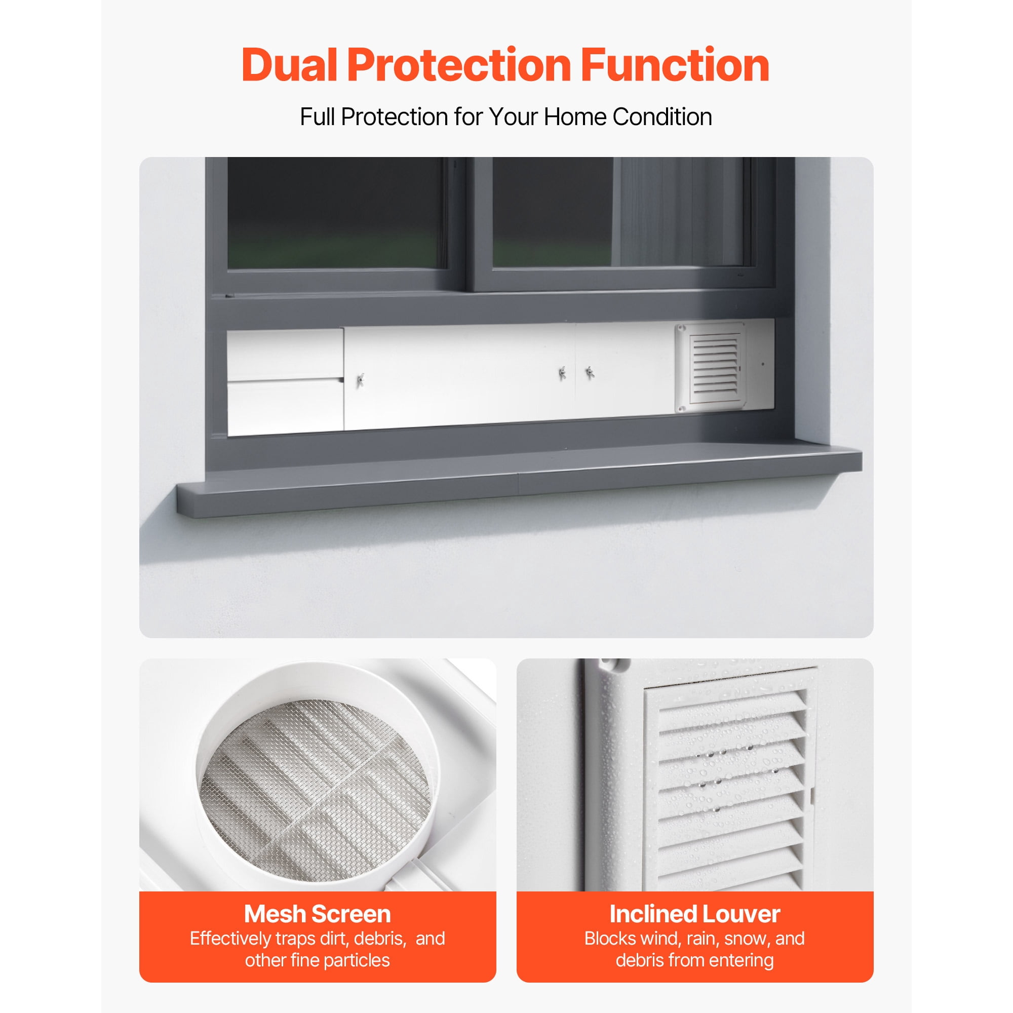 KFFKFF Dryer Vent Window Kit, Compatible with 4-Inch Exhaust Hoses, Adjustable Length for Sliding Windows of Various Heights, Durable PVC and PP Construction