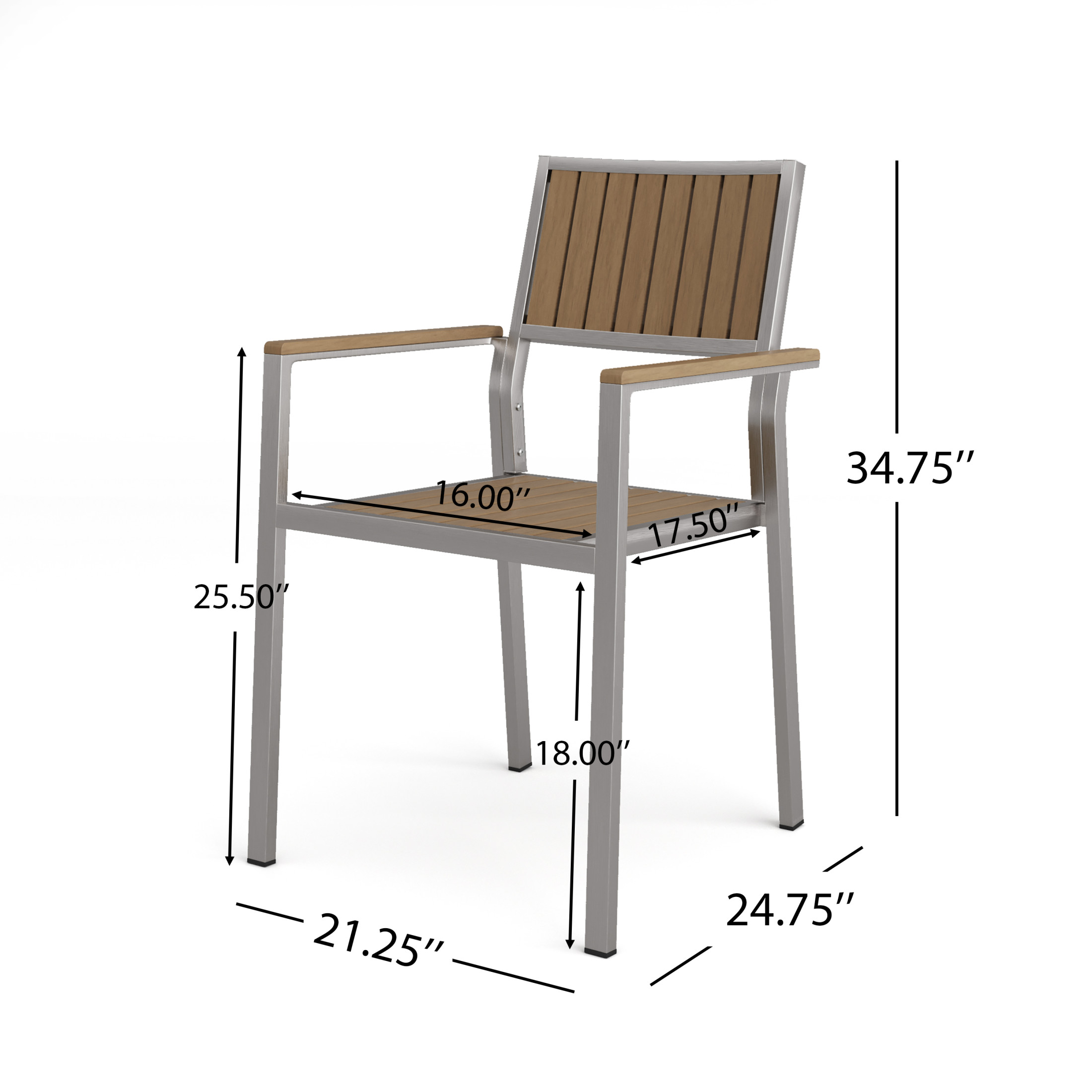 Modern Outdoor Dining Chairs with Faux Wood and Aluminum Frame, Set of 2