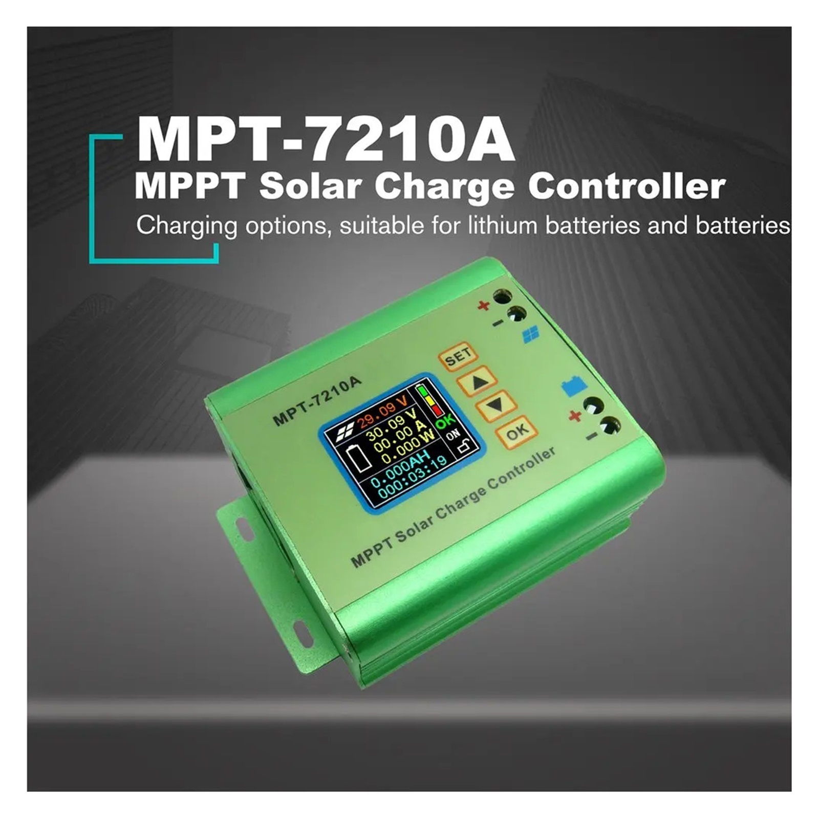 MPT-7210A LCD MPPT Solar Panel Charge Controller Aluminum Alloy For LiPo Battery Output 600W 24V 36V 48V 60V 72V Battery Pack
