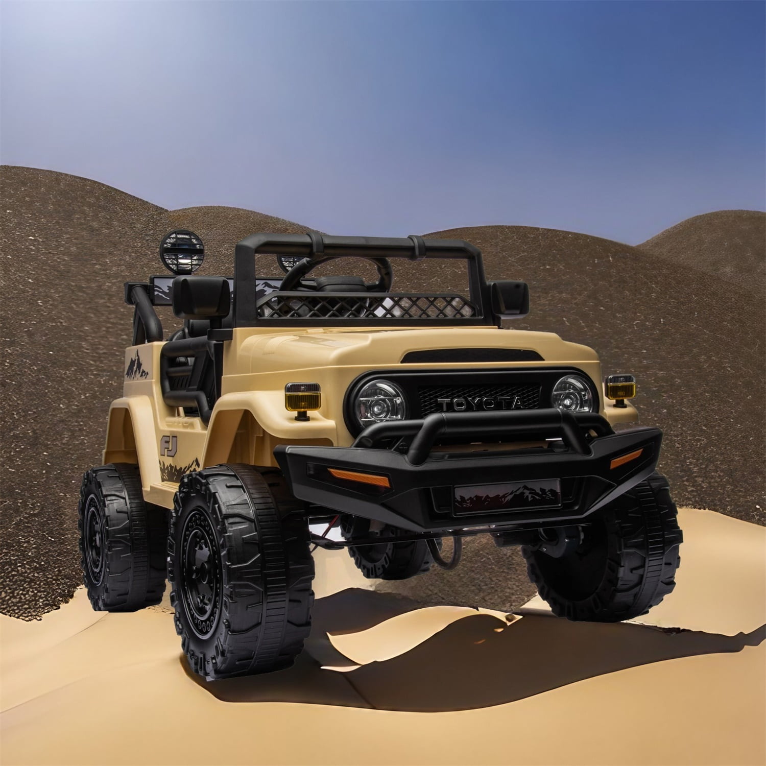 CIPACHO Licensed TOYOTA FJ Cruiser 12V Powered Ride On Car with Remote Control, Electric Car for Kids, Beige