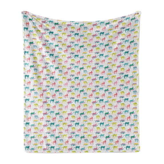 Leopard Soft Flannel Fleece Throw Blanket, Different Vibrant Jaguar Interpretations on a Striped Background Exotic Theme, Cozy Plush for Indoor and Outdoor Use, 60" x 80", Multicolor, by Ambesonne