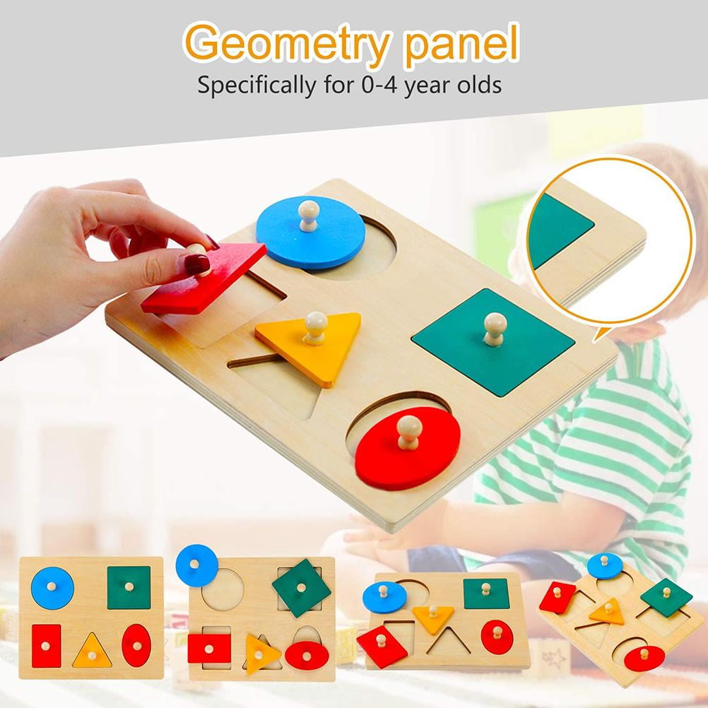 Baby Wooden Shape Puzzles,Montessori Wood Knob Puzzle Peg Board