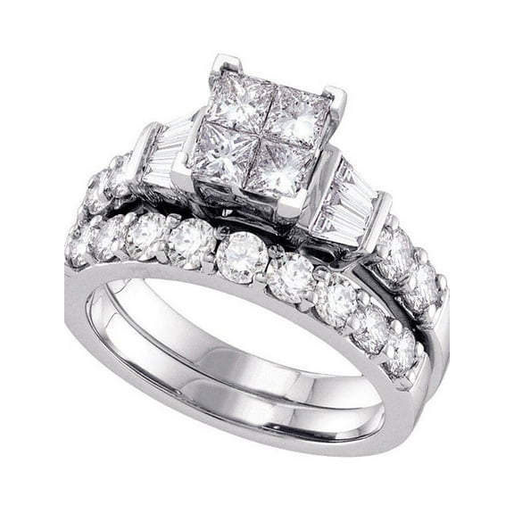 14k White Gold Womens Princess Diamond Invisible-set Wedding Bridal Engagement Ring Set 1 Cttw