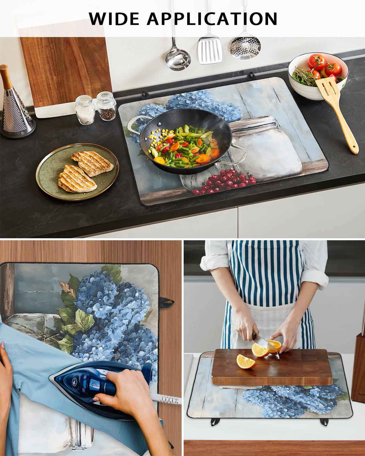 nqOlkjepod Large Induction Cooktop Protector Mat 24"x21", Blue Flower Stove Top Covers for Electric Stove, Modern Graffiti Paint Art Farmhouse Wood Grain Stove Burner Cover Mats Stove Cover