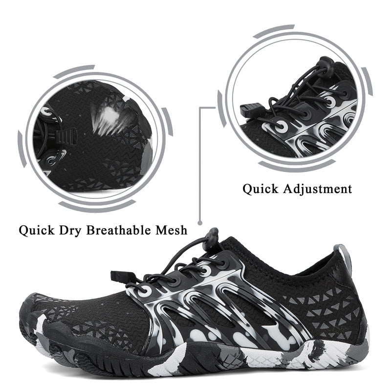 Stepedia Water Shoes Women Men Athletic Wide Aquatic Barefoot Beach Shoes for Swim Pool Boating Hiking, Black