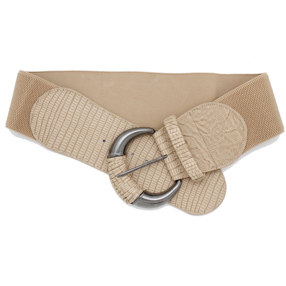 Alwaystyle4You Women Beige Elastic Waistband Safari Style Belt Size S