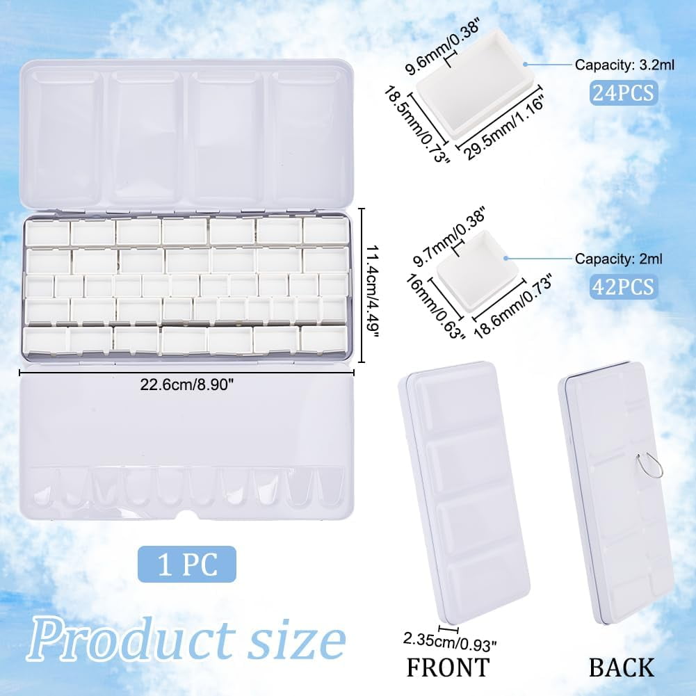 PH Large Watercolor Palette Box Metal Paint Tin with 42pcs 2ml Pans/24pcs 3.2ml Pans Empty Watercolor Tins Palette Paint Case for Artist Student Painting Supplies 4.49x8.9x0.93inch White