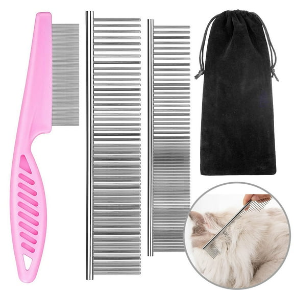 Metal Dog Combs for Cats Dogs, Pet Grooming Combs Set with Round Teeth for Dogs Cats and Other Pets Removing Tangles and Knots