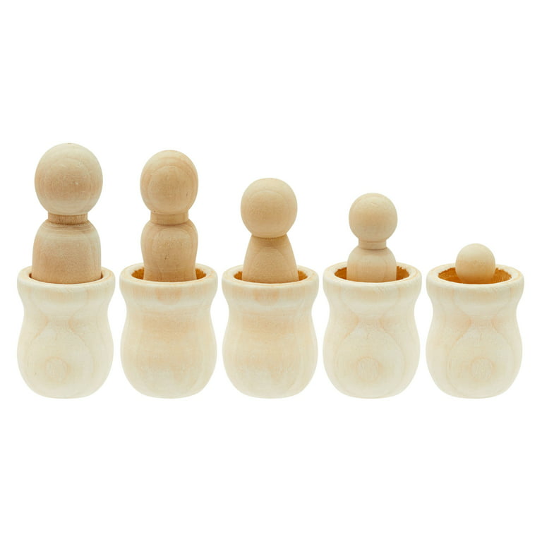 50 Pieces Unfinished Wood Peg Dolls with Nesting Cases, Wooden