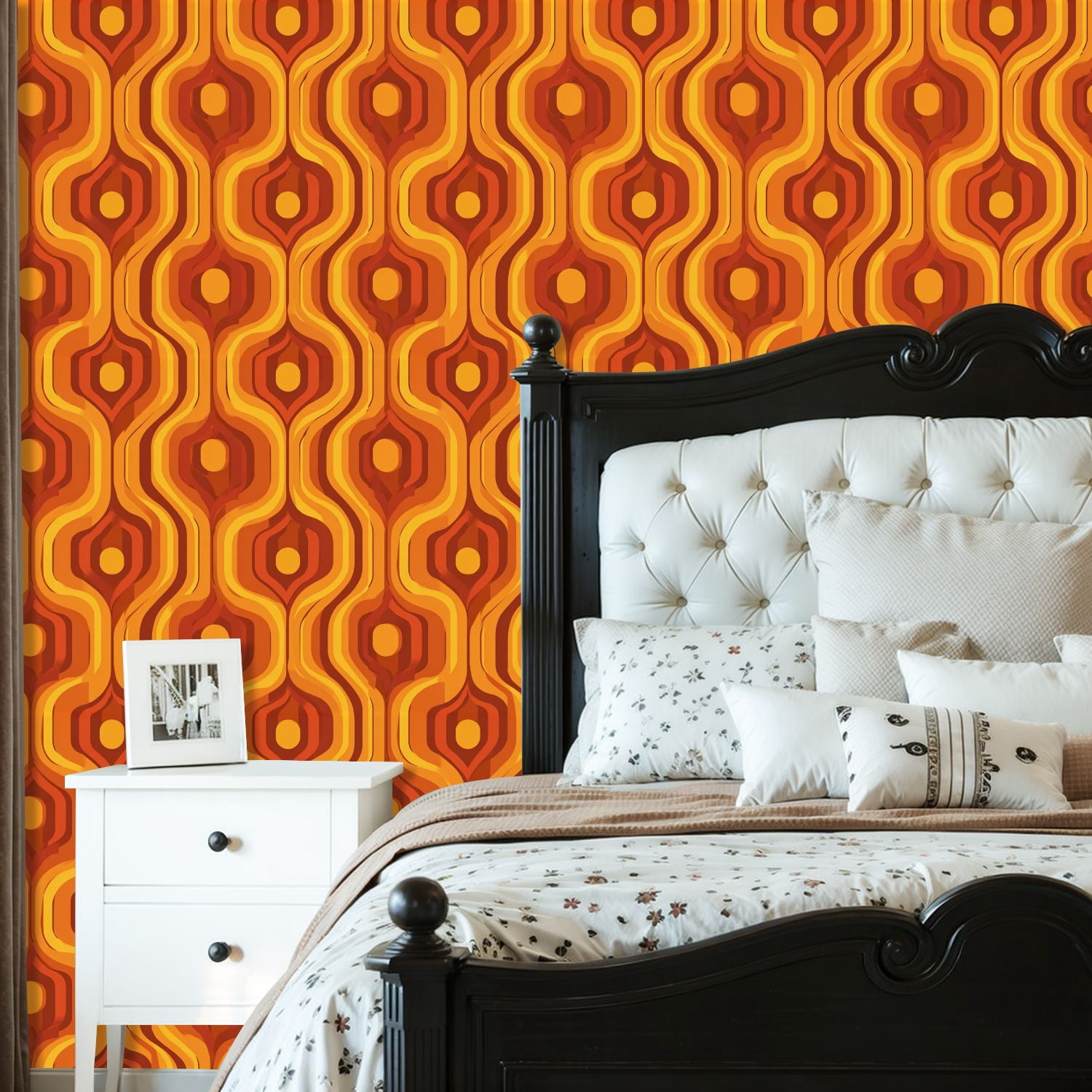 Peel and Stick Wallpaper 23.6in x 9.8ft 70s retro vintage Mid Century Modern Seamless Contact Paper Vinyl Waterproof Self Adhesive Wall Paper for Bedroom Shelf Cabinet Renter Friendly