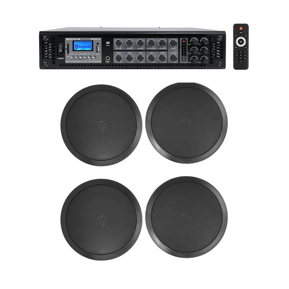 Rockville 6 Zone Commercial Amplifier (4) 8" Ceiling Speakers For Restaurant/Bar